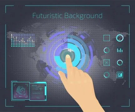 Screen with futuristic game or application vector illustration. Doing researches Illustrazione stock