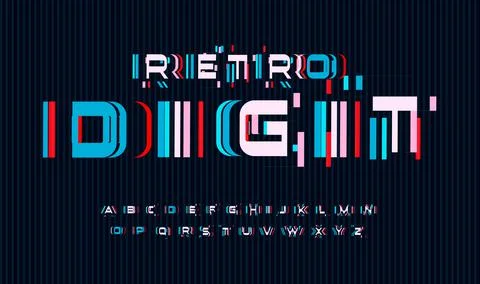 Screen glitches letters set. No signal or bad signal for vector alphabet. Led Stock Illustration