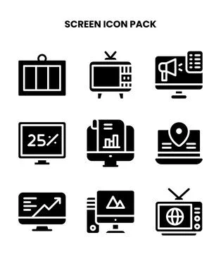 Screen Glyph Bundle Icons Pack Illustrazione stock