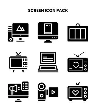Screen Glyph Bundle Icons Pack 스톡 일러스트
