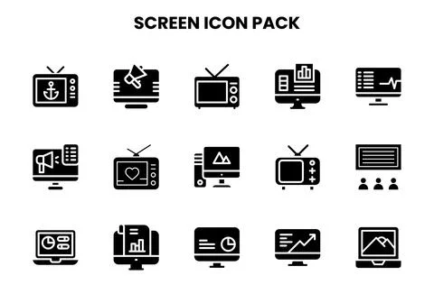 Screen Glyph Graphics Icons Pack Stockillustratie