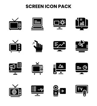 Screen Glyph Graphics Icons Pack 스톡 일러스트