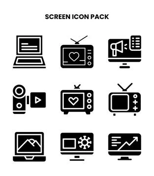 Screen Glyph Icons Pack Stock Illustration