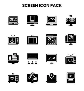 Screen Glyph Set Icons Pack Illustrazione stock