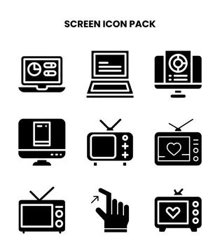 Screen Glyph UI Icons Pack Stock Illustration