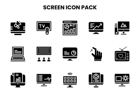 Screen Glyph Vector Icons Pack Stock Illustration