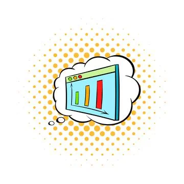 Screen with graph in speech cloud icon Stock Illustration