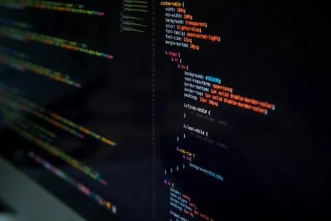 Screen with html and css coding on it Stock Photos