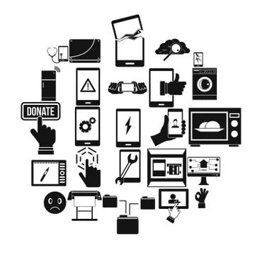 Screen icons set, simple style Stock Illustration