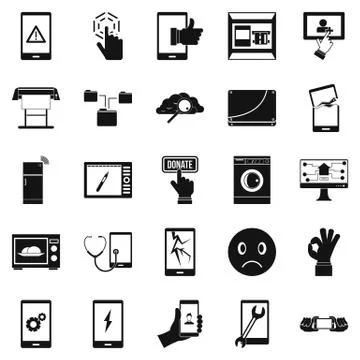 Screen icons set, simple style Stock Illustration