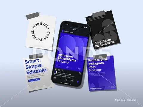 Screen Instagram Post and Flyer Mockup with Smartphone PSD Template