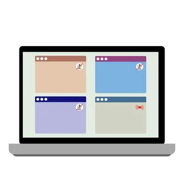 Screen of laptop with interface for video conference and online calling, le.. Stock Illustration
