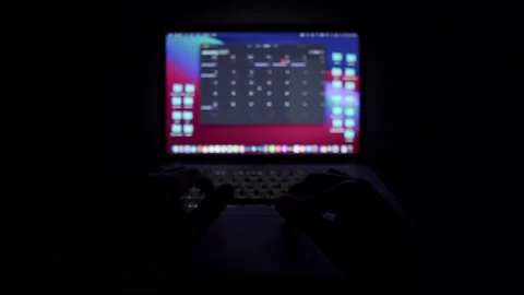Screen laptop at night hand operation Stock Footage 145918962