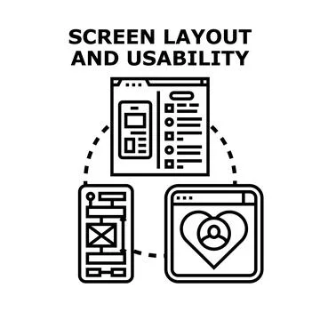 Screen layout usability optimizing user interface experience Stock Illustration