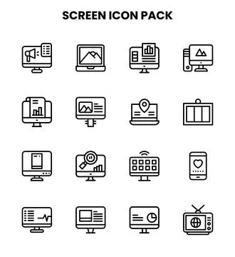 Screen Line Design Icons Pack Stock Illustration