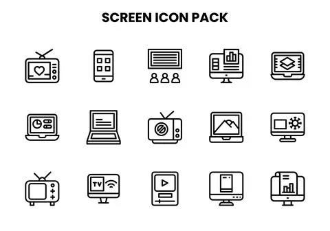 Screen Line Graphics Icons Pack Stock Illustration