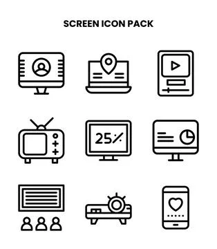 Screen Line Icons Pack Stock Illustration