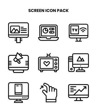 Screen Line Icons Pack Stock Illustration