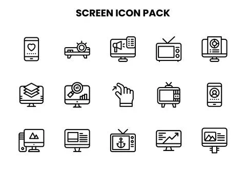 Screen Line UI Icons Pack Stock Illustration