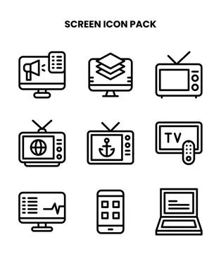 Screen Line Vector Icons Pack Illustrazione stock