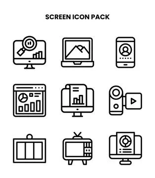 Screen Line Vector Icons Pack Stock Illustration