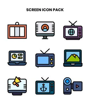 Screen Lineal Color Bundle Icons Pack Stock Illustration