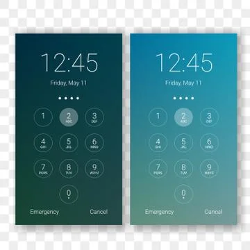 Screen lock smartphone code and clock display background template. Vector mob Illustrazione stock