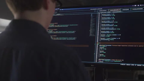 The Screen of a Male Web Developer as He Writes Code Stock Footage 208785454