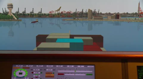 Screen of a maneuvers simulator with containers. Port of Kaohsiung, Taiwan. Stock Footage 66446294