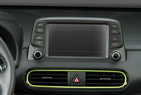 Screen multimedia system on dashboard in a modern car Stock Photos