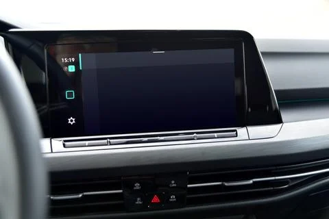  Screen multimedia system on dashboard in a modern car Stock Photos