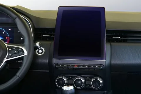 Screen multimedia system on dashboard in a modern car Stock Photos