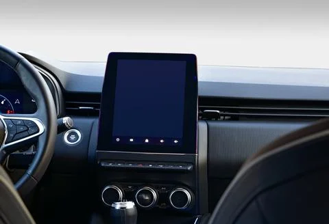 Screen multimedia system on dashboard in a modern car Stock Photos