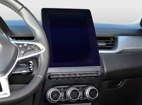 Screen multimedia system on dashboard in a modern car Stock Photos