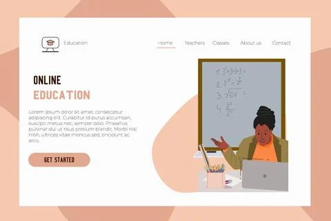 Screen for an online school website with a picture of a teacher during a lesson Stock Illustration