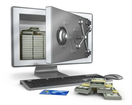 Screen with open safe A personal computer in which the screen is an open s... 스톡 사진