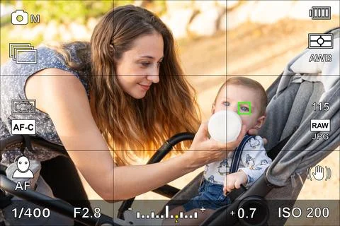 Screen or camera viewfinder with eye detection auto focus Stock Photos
