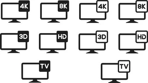 Screen or LCD or TV video resolution icon set. Monitor size symbol. HD, FHD.. Stock Illustration