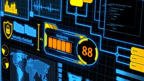 Screen With Orange And Blue Data Analysis Details (Camera Panning) Stock Footage 129011190