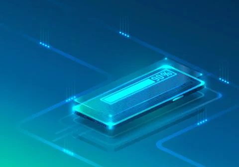 Screen phone neon icon loading modern. blue background. Illustrazione stock