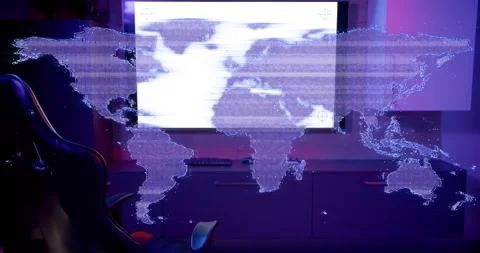 Screen powering on, holographic map projecting and scanning across, revealing Stock Footage 320626753