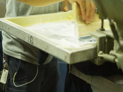 Screen Printing Press Textile Machine Manufacturing 4K Stock Video Footage 스톡 동영상 77872227
