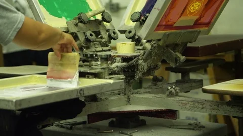 Screen Printing Press Textile Machine Manufacturing 4K Stock Video Footage Vidéo 77873212