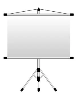 The screen for the projector on a tripod. Screen for presentations and training. Stock Illustration