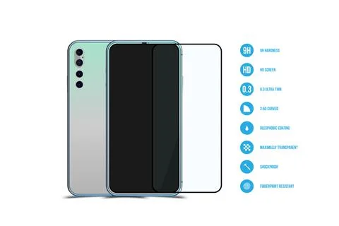Screen Protector Glass with Mock-up of realistic Smartphones. Front side with Illustrazione stock