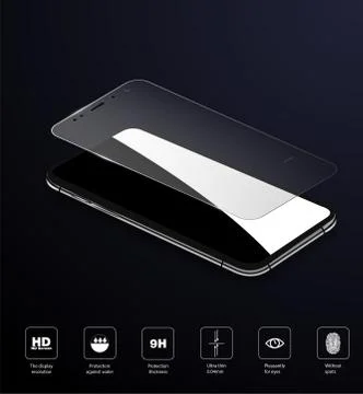 Screen Protector Glass. Vector illustration of transparent tempered glass shield Stock Illustration