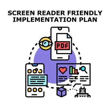 Screen reader friendly content implementation planning concept Stock Illustration