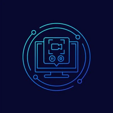 Screen recording in computer icon, linear design Stock Illustration