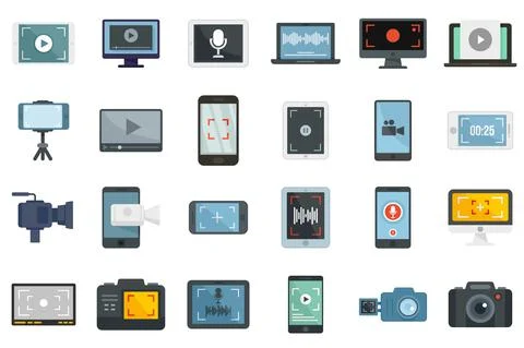 Screen recording icons set flat vector isolated Illustrazione stock