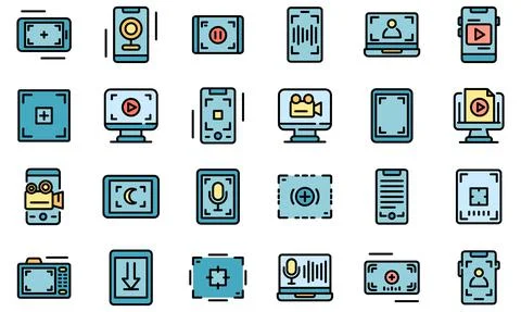 Screen recording icons set vector flat Illustrazione stock